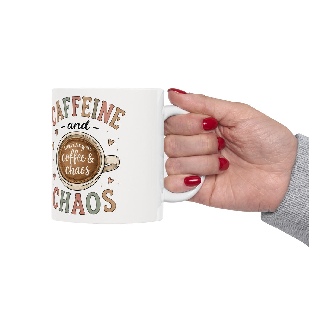 Caffeine and Chaos mug | Coffee latte art ceramic mug