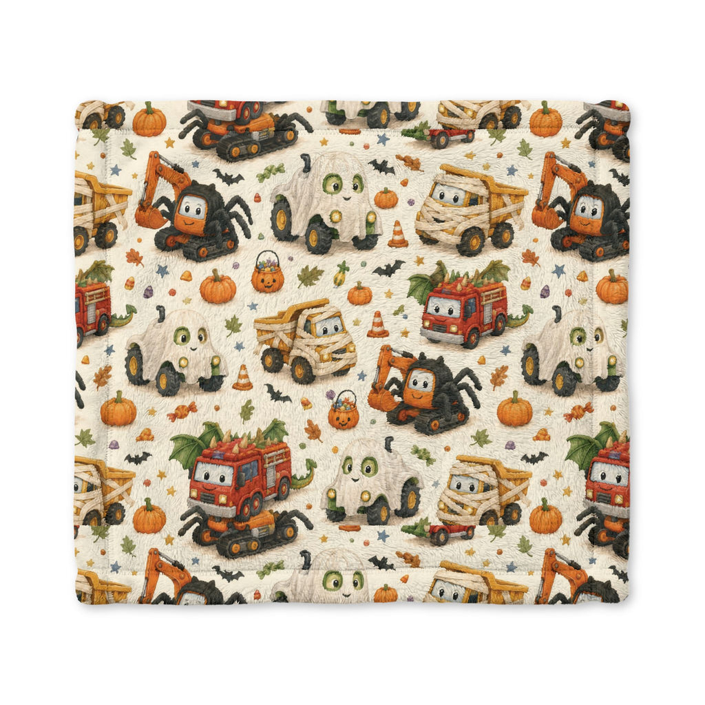 Halloween Construction Baby Blanket, Costume Truck Nursery Blanket, Excavator Fire Truck and Dump Truck Fall Baby Gift