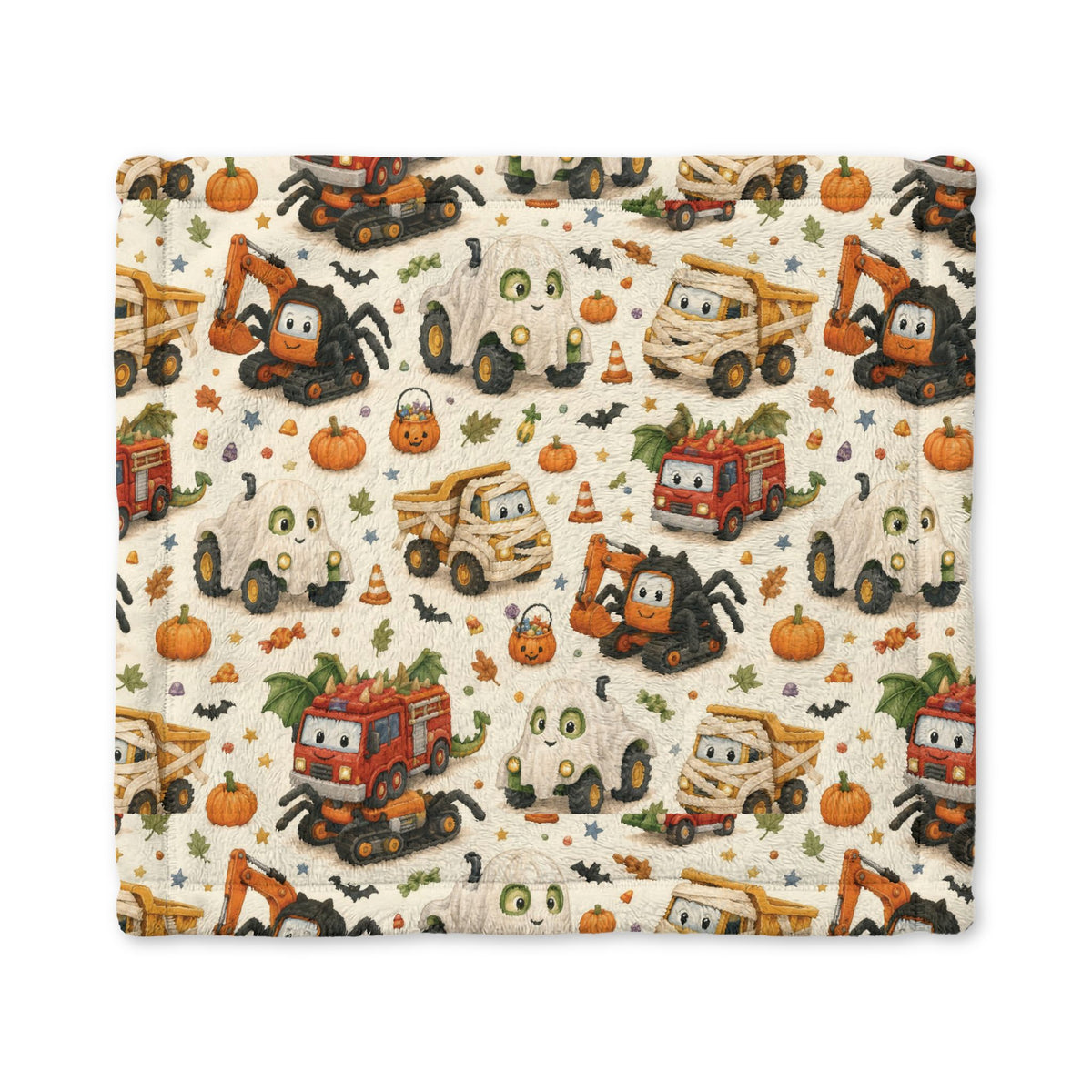 Halloween Construction Baby Blanket, Costume Truck Nursery Blanket, Excavator Fire Truck and Dump Truck Fall Baby Gift