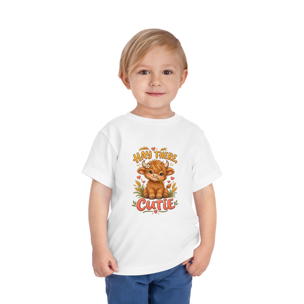 Hay There Cutie Kids Shirt, Cute Highland Cow Toddler Tee