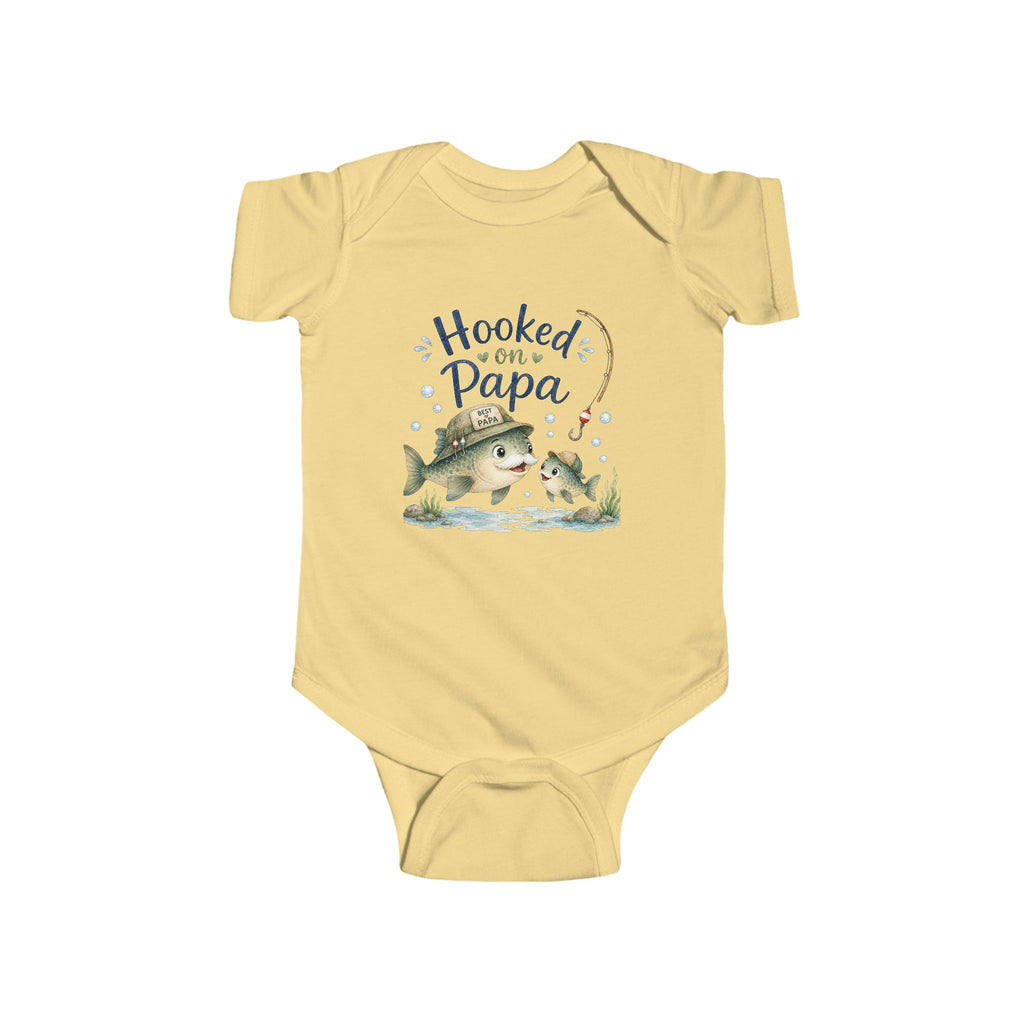 Hooked on Papa Baby Bodysuit, Fishing Baby Onesie, Grandpa and Grandchild Gift, Baby Shower Gift for Fisherman