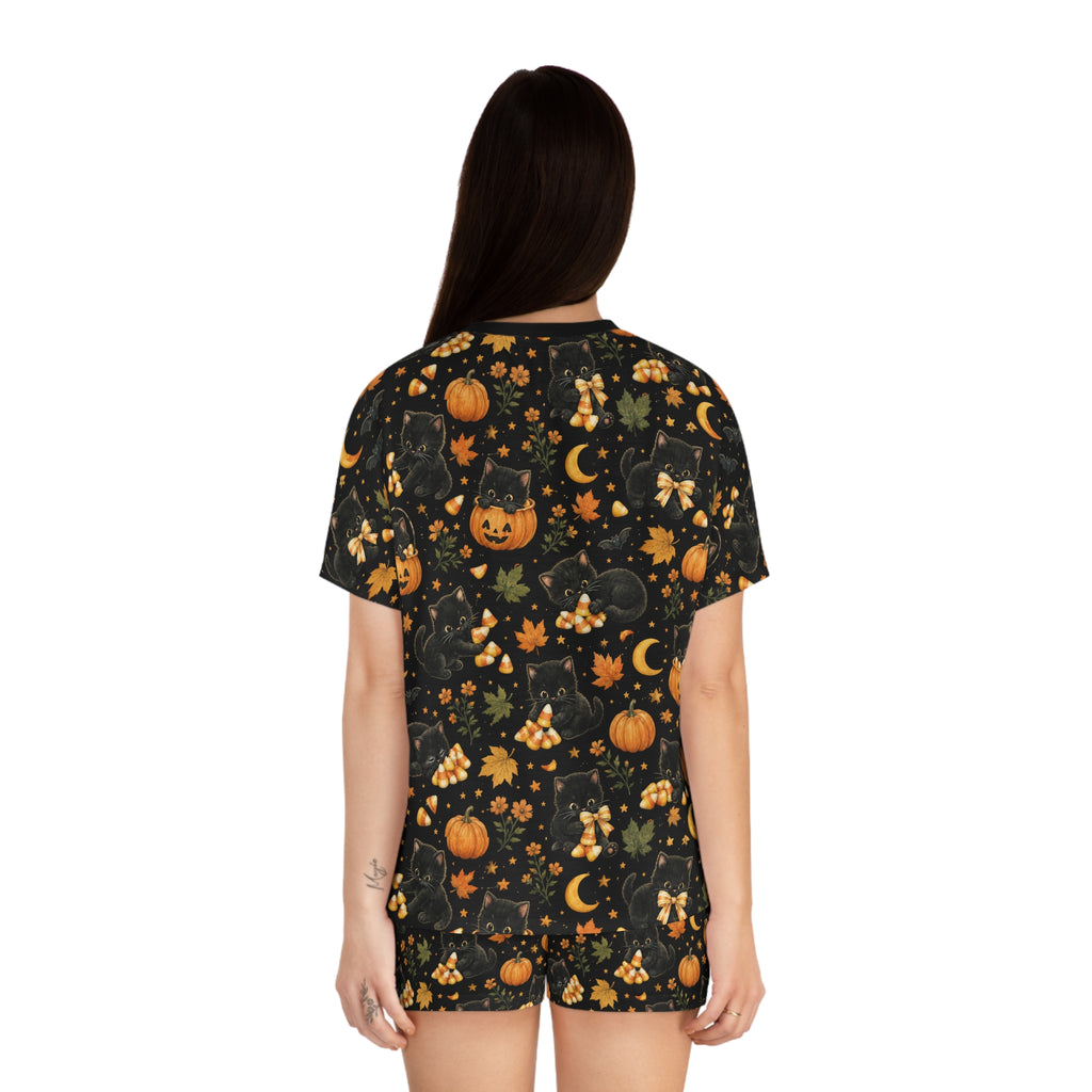 Jack-o'-Lantern Cats Pajama Set | Halloween Pumpkin Pattern