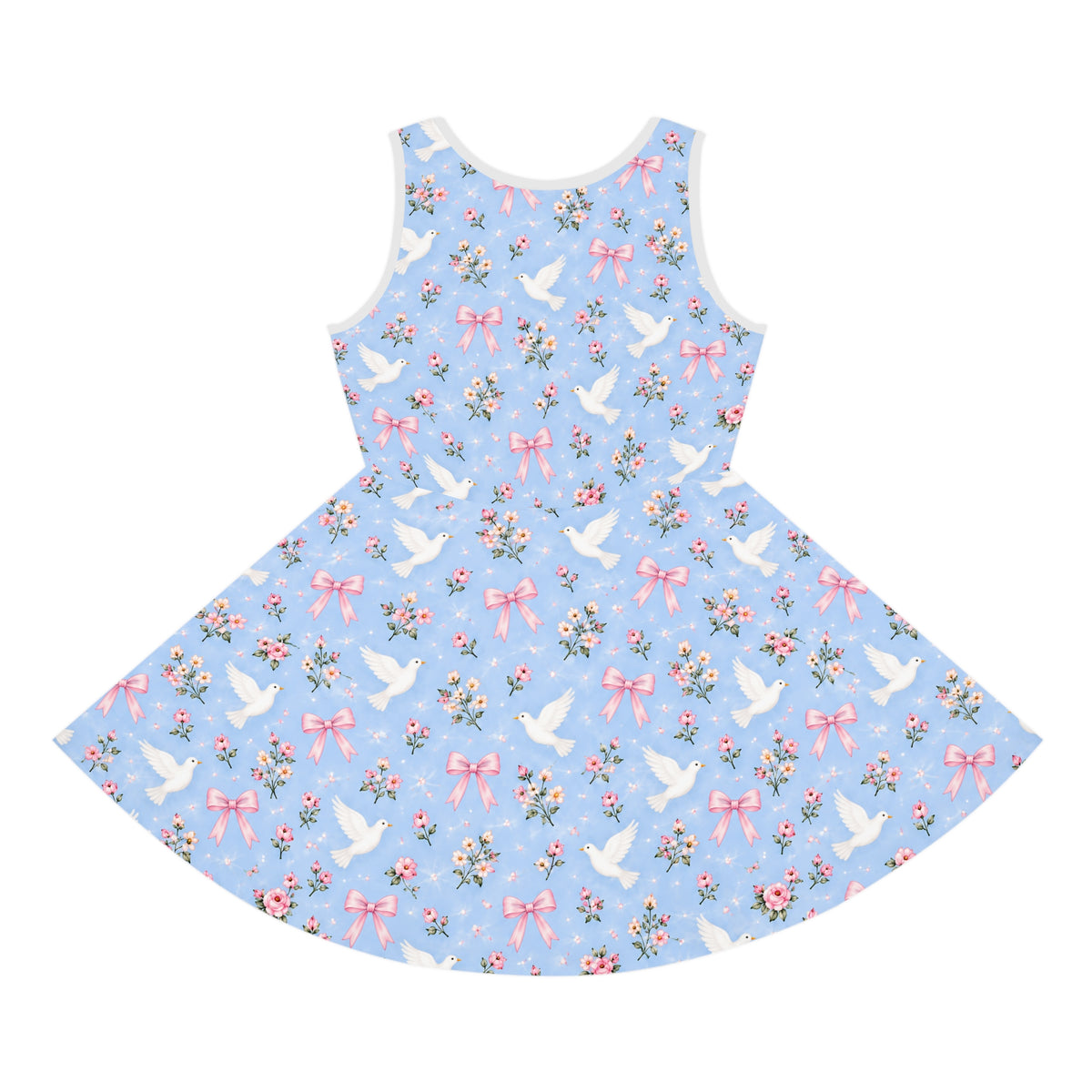 White Dove and Pink Bows Pattern Girls' Sundress