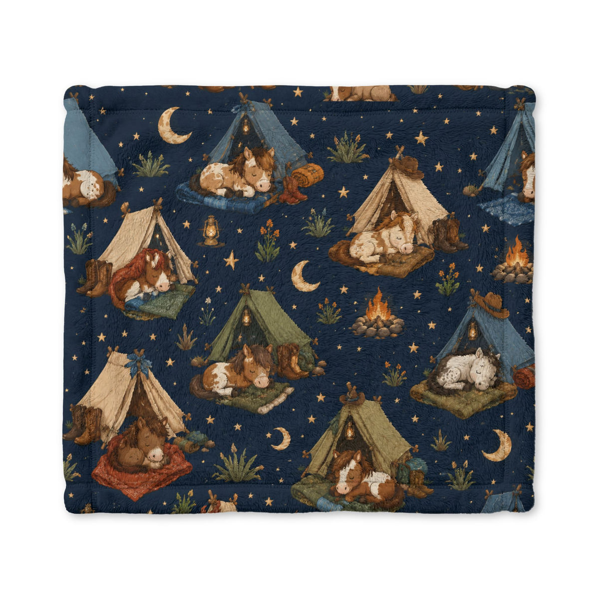 Camping Horse Pattern Minky Lovey Blanket