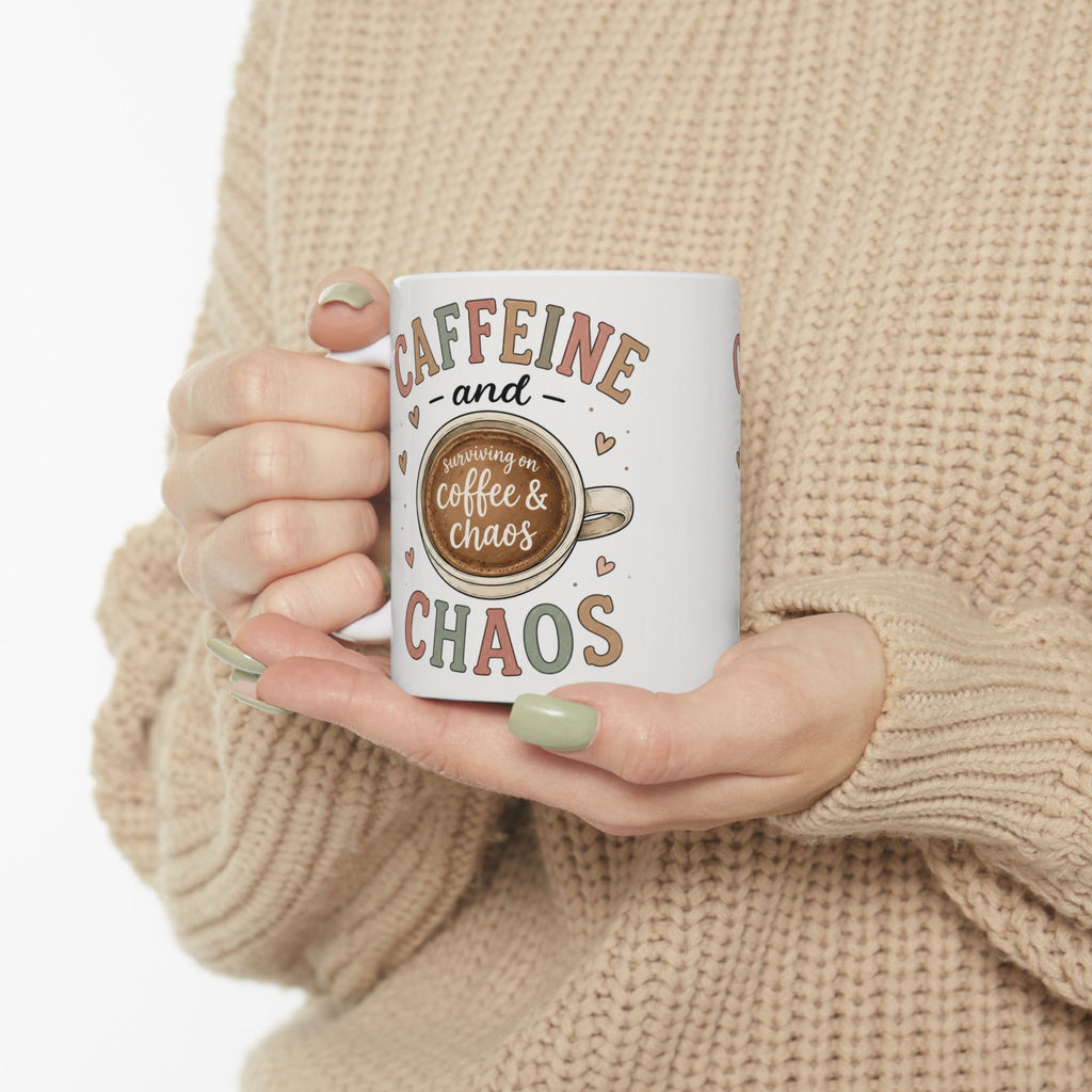 Caffeine and Chaos mug | Coffee latte art ceramic mug