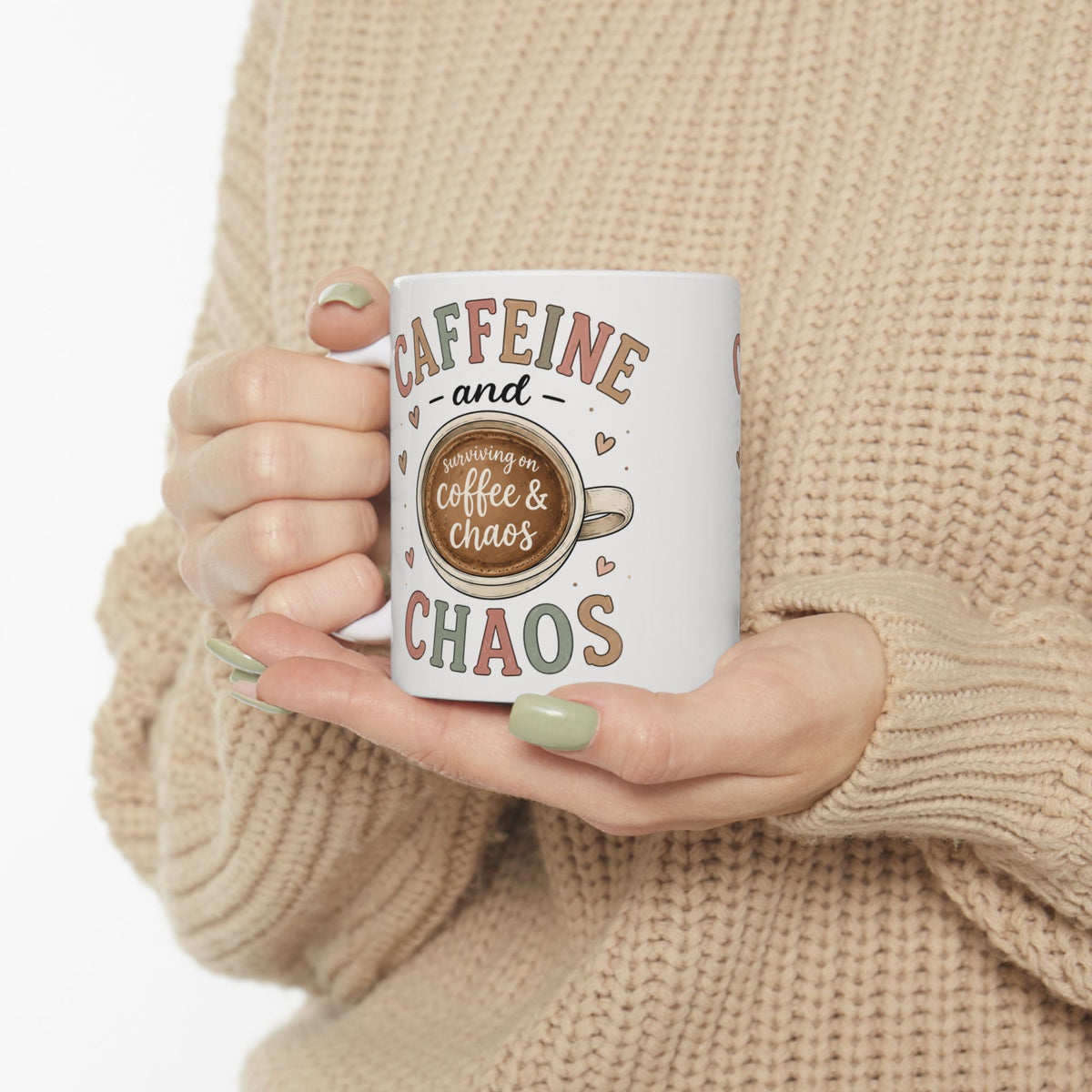 Caffeine and Chaos mug | Coffee latte art ceramic mug