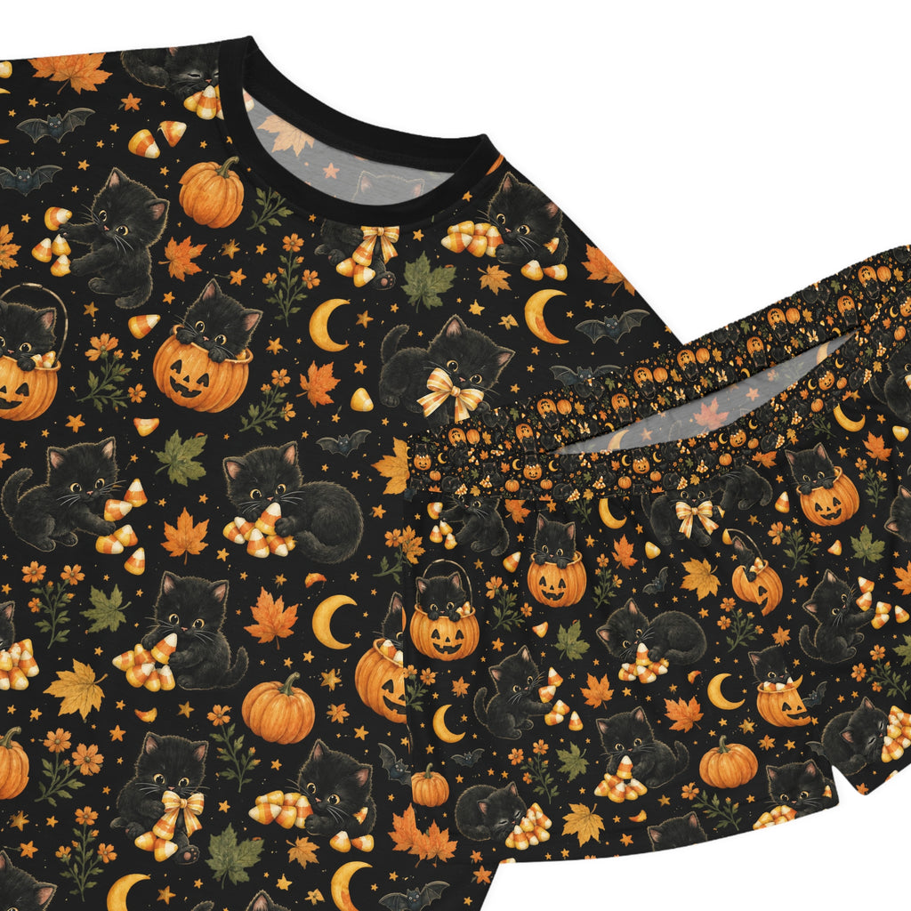 Jack-o'-Lantern Cats Pajama Set | Halloween Pumpkin Pattern