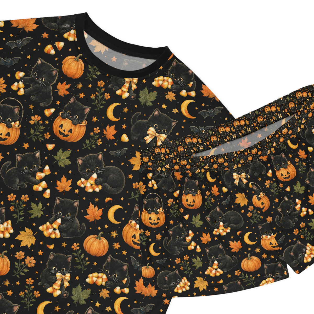 Jack-o'-Lantern Cats Pajama Set | Halloween Pumpkin Pattern