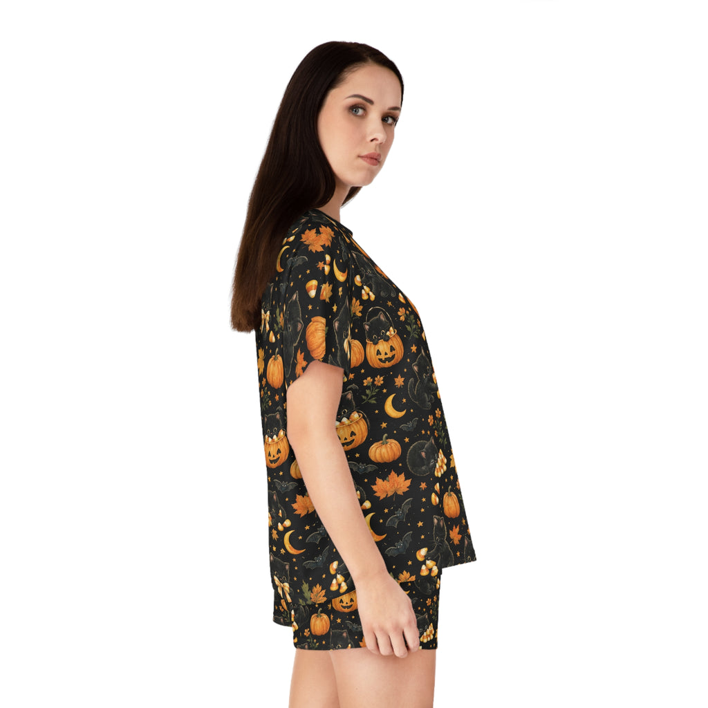Jack-o'-Lantern Cats Pajama Set | Halloween Pumpkin Pattern