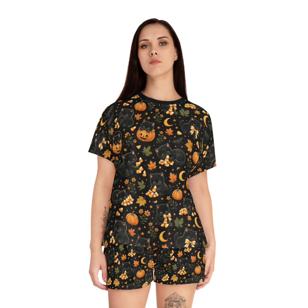 Jack-o'-Lantern Cats Pajama Set | Halloween Pumpkin Pattern