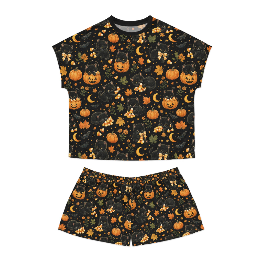 Jack-o'-Lantern Cats Pajama Set | Halloween Pumpkin Pattern