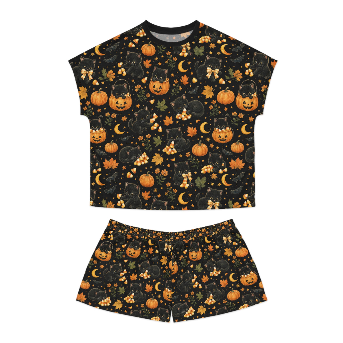 Jack-o'-Lantern Cats Pajama Set | Halloween Pumpkin Pattern