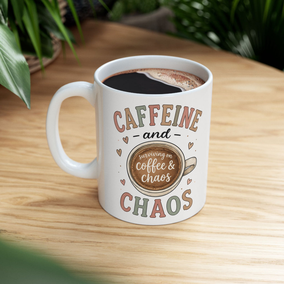 Caffeine and Chaos mug | Coffee latte art ceramic mug