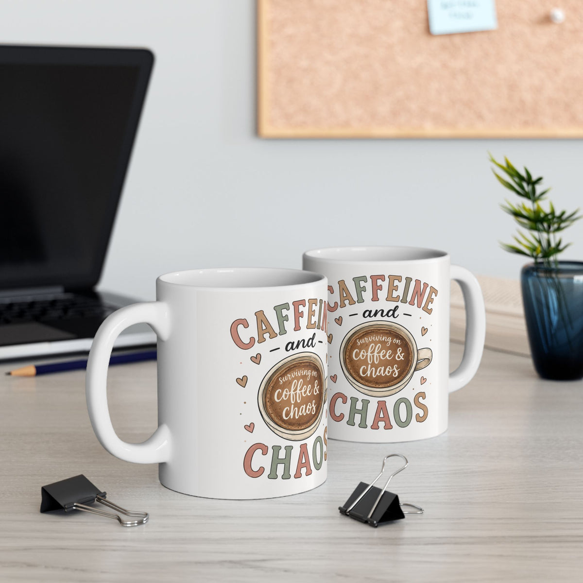 Caffeine and Chaos mug | Coffee latte art ceramic mug